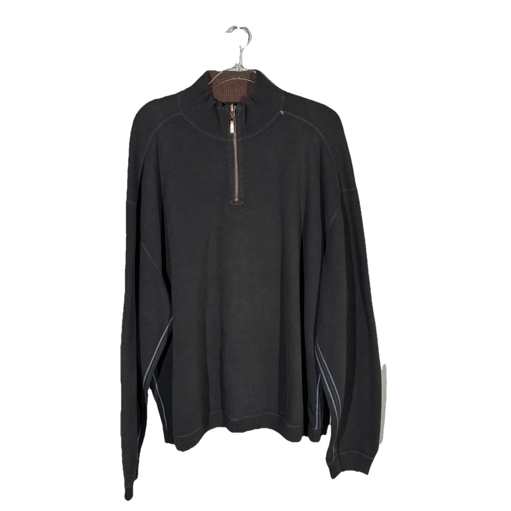 Tommy Bahama Sweater Mens 3xl Black Pullover Quarterzip Soft Cozy Classic